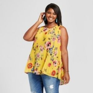 Ava & Viv for Target Yellow Floral Pleated Blouse